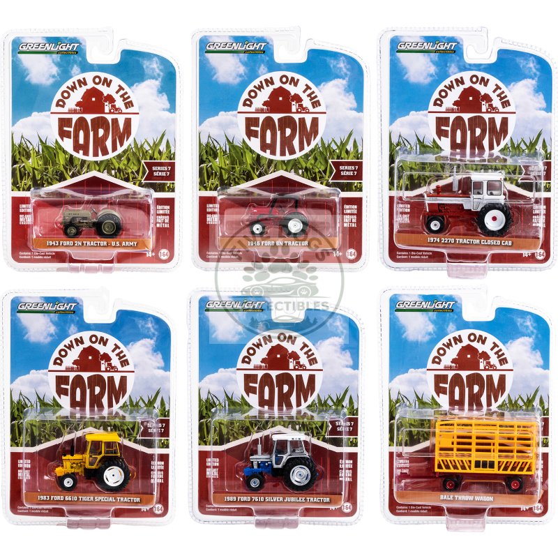 "down on the farm" series set of 6 pieces release 7 1/64 diecast models by greenlight