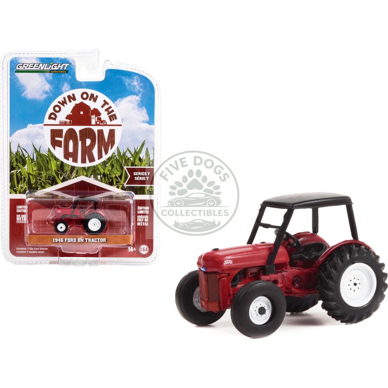 1946 ford 8n tractor red with black canopy "down on the farm" series 7 1/64 diecast model by greenlight
