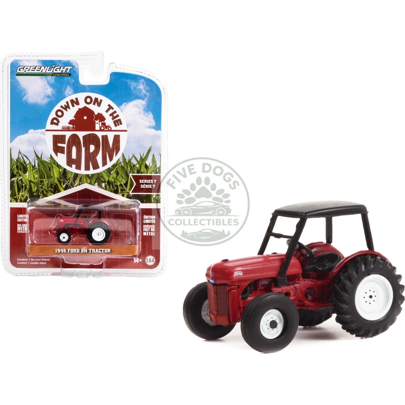 1946 ford 8n tractor red with black canopy "down on the farm" series 7 1/64 diecast model by greenlight