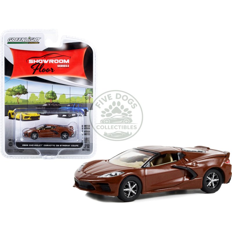 2022 chevrolet corvette c8 stingray coupe caffeine brown metallic "showroom floor" series 2 1/64 diecast model car by greenlight