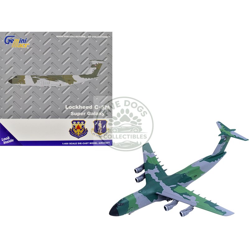 lockheed c 5m super galaxy transport aircraft "new york air national guard 105th airlift wing stewart air national guard base" united states air force (68 0226) green camouflage "gemini macs" series 1/400 diecast model airplane by geminijets