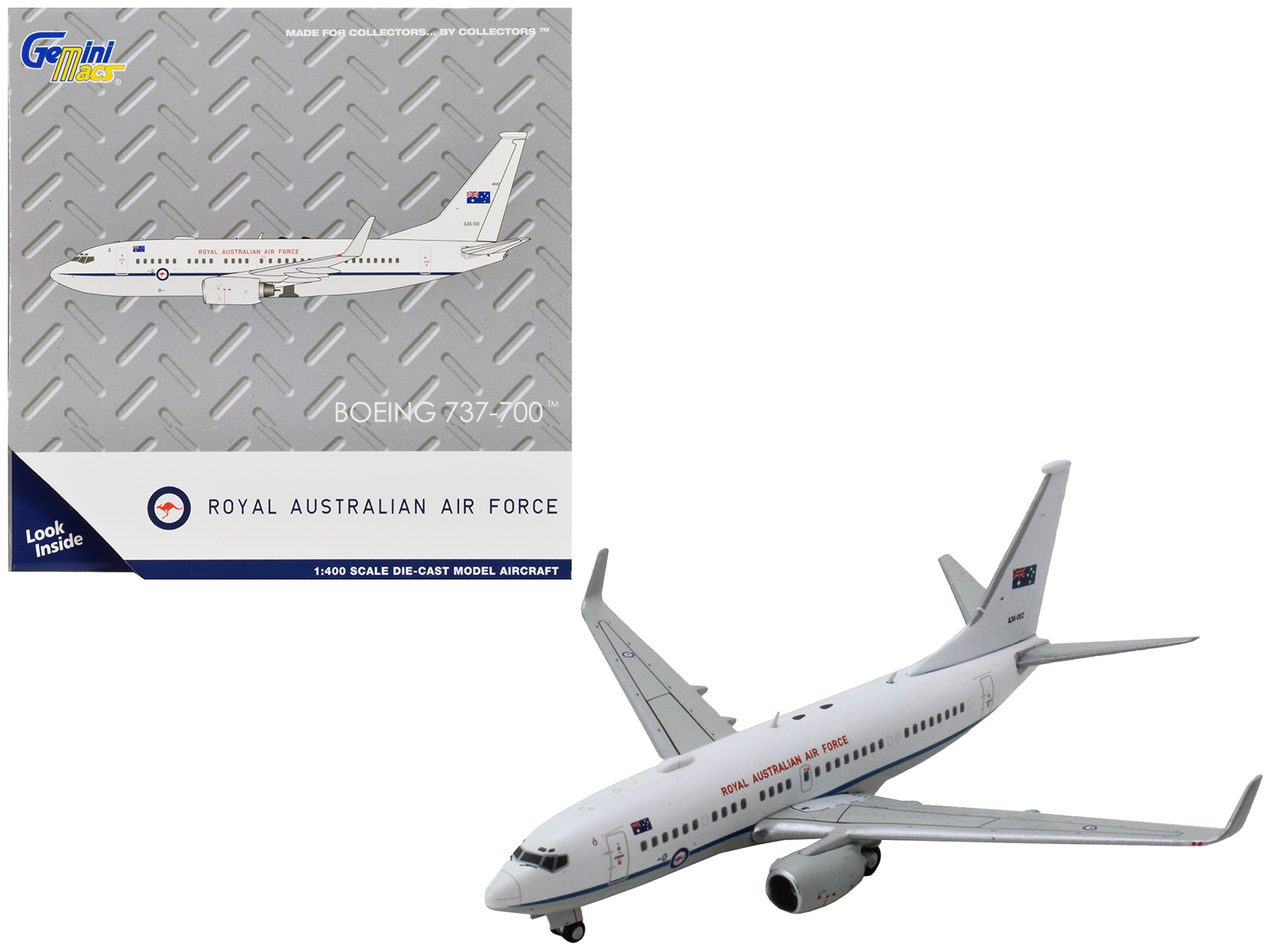 boeing 737 700 aircraft "royal australian air force" (a36 002) white with blue stripes "gemini macs" series 1/400 diecast model airplane by geminijets boeing 737 700 aircraft "royal australian air force" (a36 002) white with blue stripes "gemini macs" series 1/400 diecast model airplane by geminijets