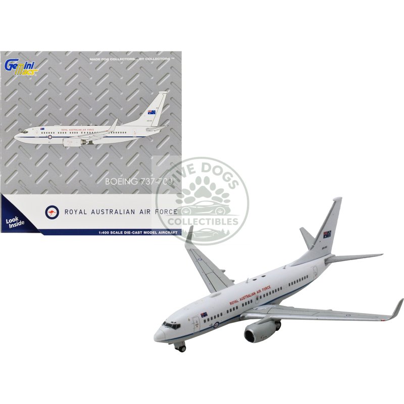 boeing 737 700 aircraft "royal australian air force" (a36 002) white with blue stripes "gemini macs" series 1/400 diecast model airplane by geminijets