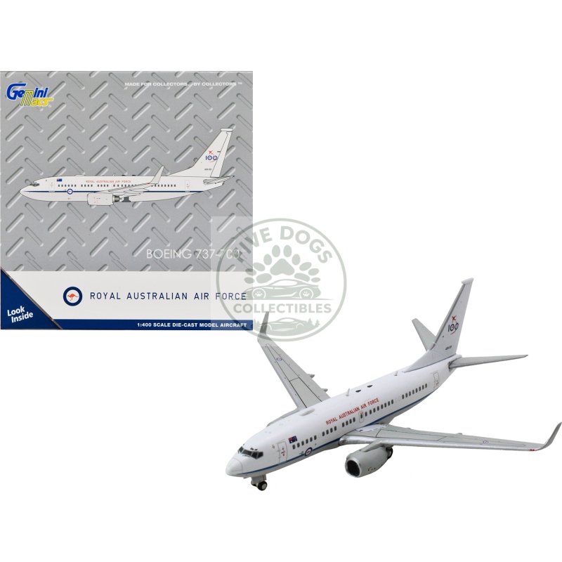 boeing 737 700 aircraft "royal australian air force 100th anniversary" (a36 001) white with blue stripes "gemini macs" series 1/400 diecast model airplane by geminijets