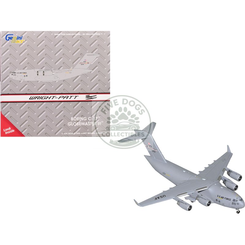 boeing c 17 globemaster iii transport aircraft "wright patterson air force base united states air force" (000 0178) gray "gemini macs" series 1/400 diecast model airplane by geminijets