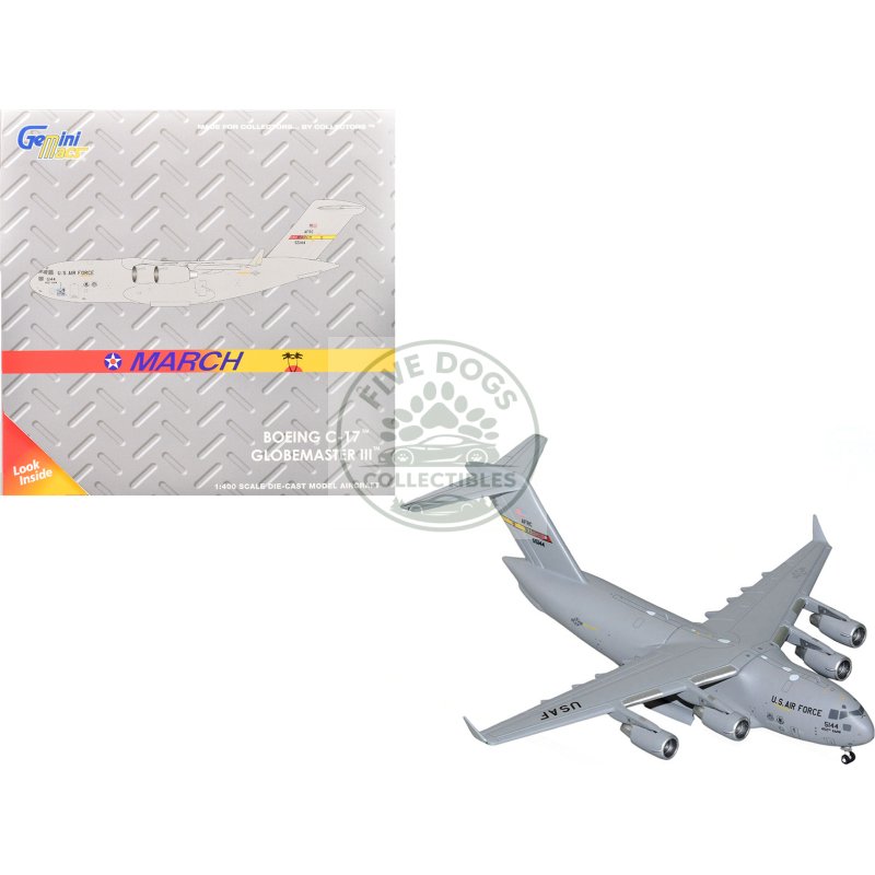 mcdonnell douglas c 17 globemaster iii transport aircraft "452nd amw march arb" united states air force "gemini macs" series 1/400 diecast model airplane by geminijets
