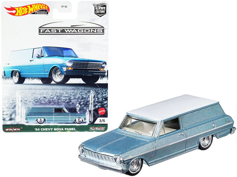 1964 chevrolet nova panel light blue metallic with white top "fast wagons" series diecast model car by hot wheels 1964 chevrolet nova panel light blue metallic with white top "fast wagons" series diecast model car by hot wheels