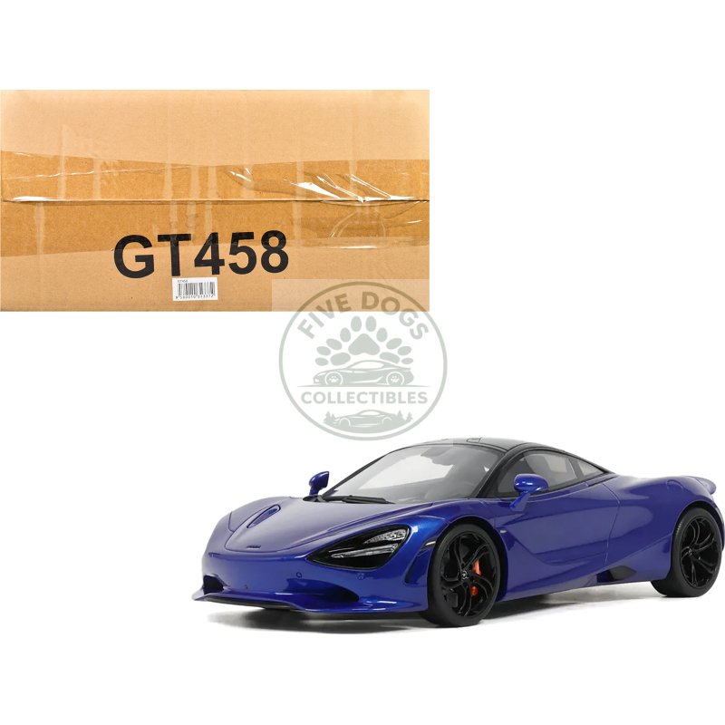 2023 mclaren 750s coupe blue metallic with black top 1/18 model car by gt spirit