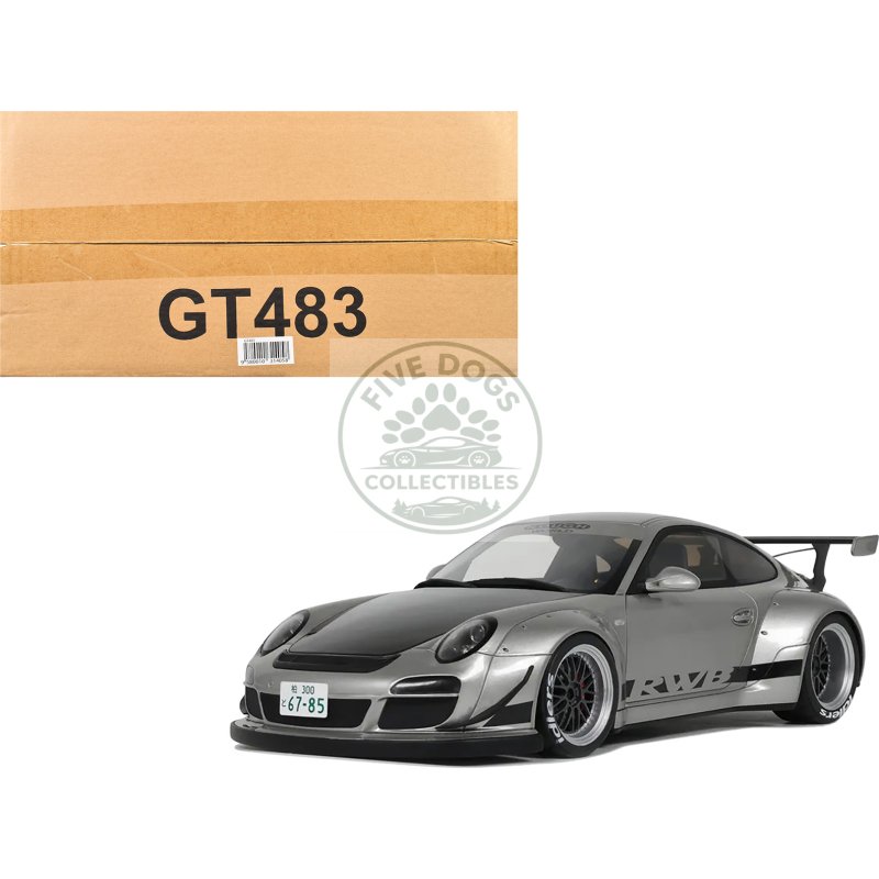 2024 porsche 911 rwb abu silver metallic with black hood 1/18 model car by gt spirit