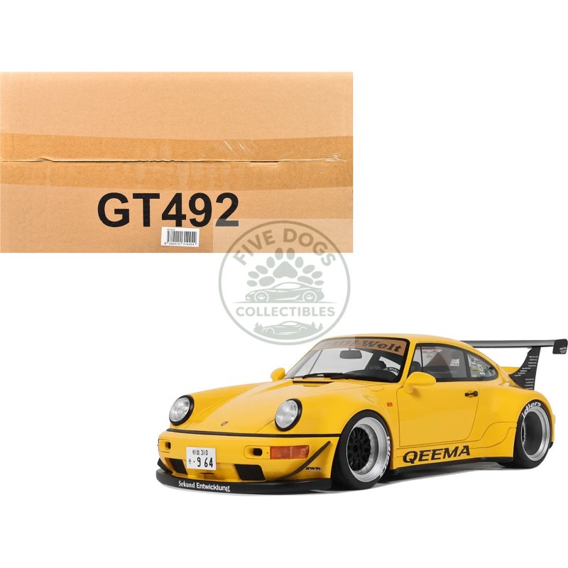 2024 porsche 911 (964) rwb "qeema" yellow 1/18 model car by gt spirit
