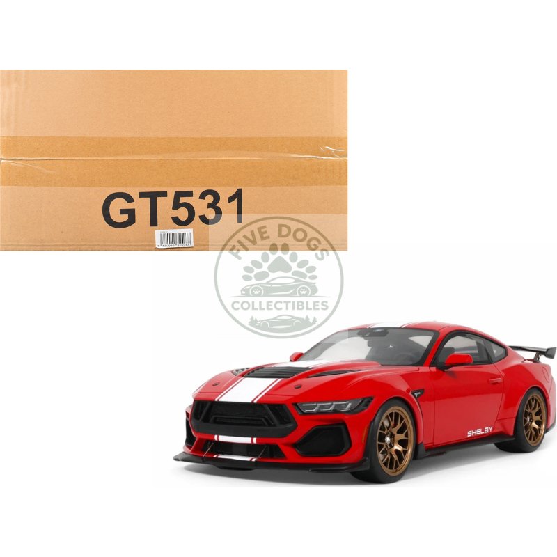 2025 shelby mustang supersnake race red with white stripes 1/18 model car by gt spirit