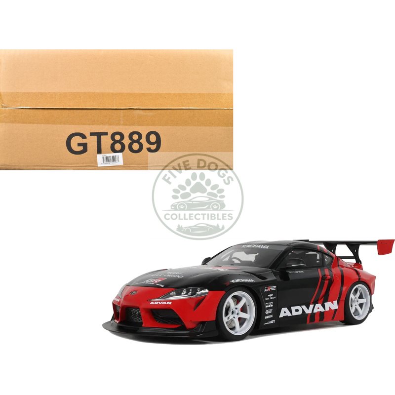 2020 toyota supra gr rhd (right hand drive) "advan" black and red 1/18 model car by gt spirit