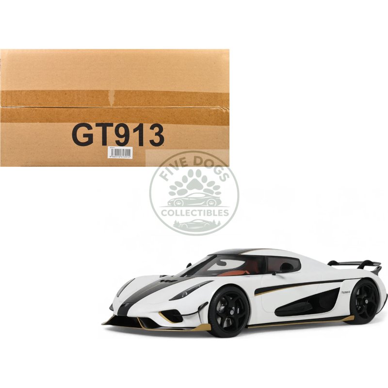 2023 koenigsegg regera white with black stripes 1/18 model car by gt spirit
