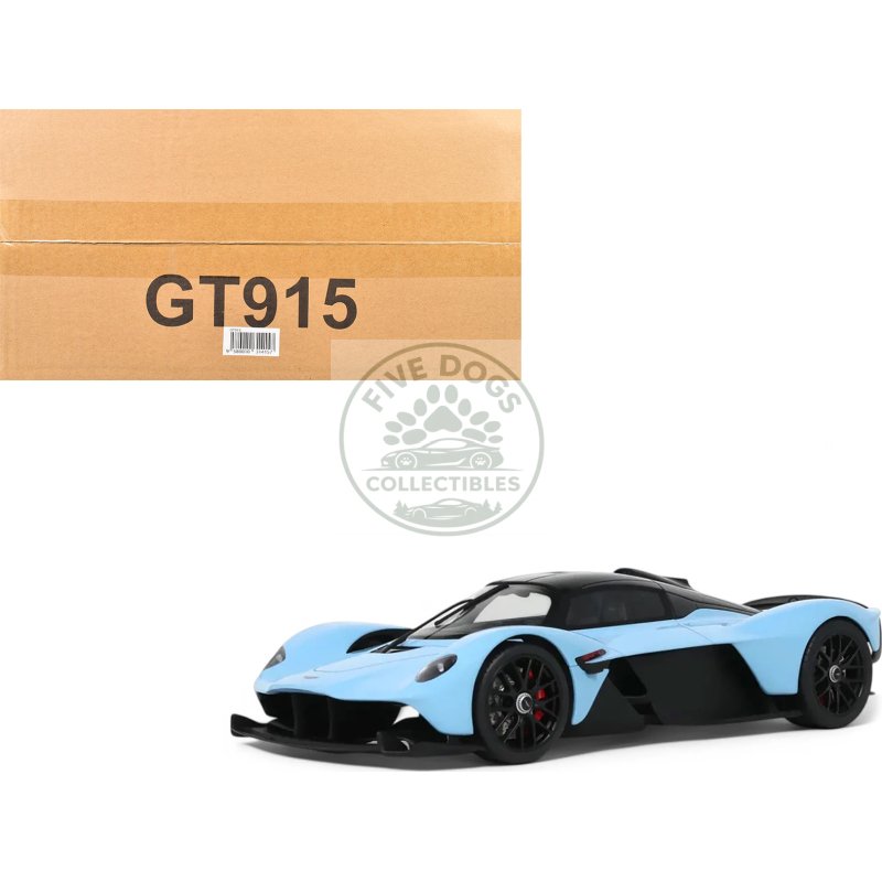 2023 aston martin valkyrie light blue with black top 1/18 model car by gt spirit