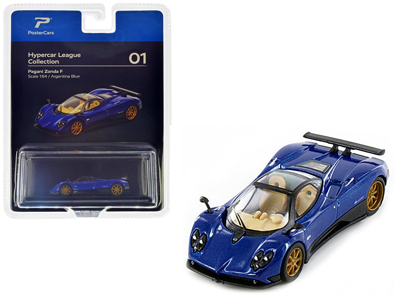 pagani zonda f argentina blue metallic "hypercar league collection" 1/64 diecast model car by postercars pagani zonda f argentina blue metallic "hypercar league collection" 1/64 diecast model car by postercars