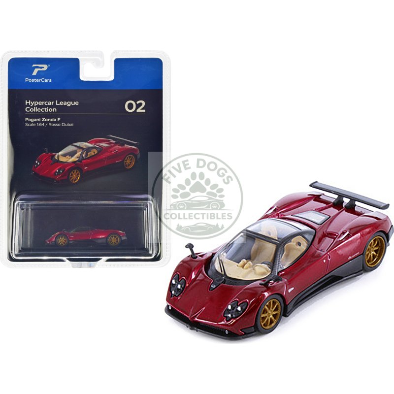 pagani zonda f rosso dubai red metallic "hypercar league collection" 1/64 diecast model car by postercars