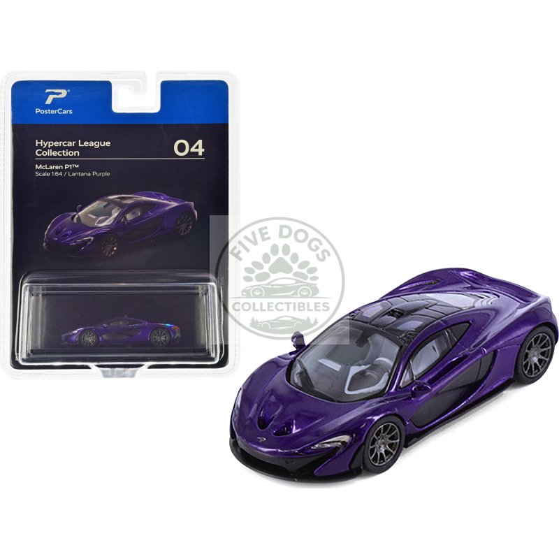 mclaren p1 lantana purple metallic with black top "hypercar league collection" 1/64 diecast model car by postercars