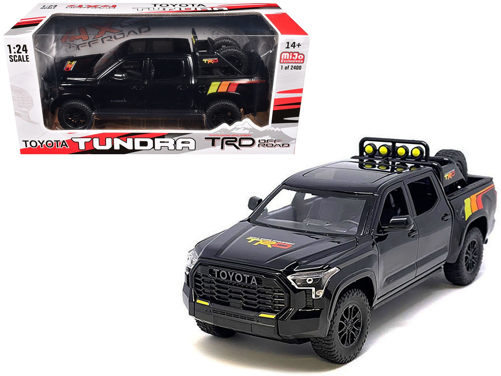 2023 toyota tundra trd 4x4 pickup truck black with trd stripes with sunroof and wheel rack limited edition to 2400 pieces worldwide 1/24 diecast model car 2023 toyota tundra trd 4x4 pickup truck black with trd stripes with sunroof and wheel rack limited edition to 2400 pieces worldwide 1/24 diecast model car