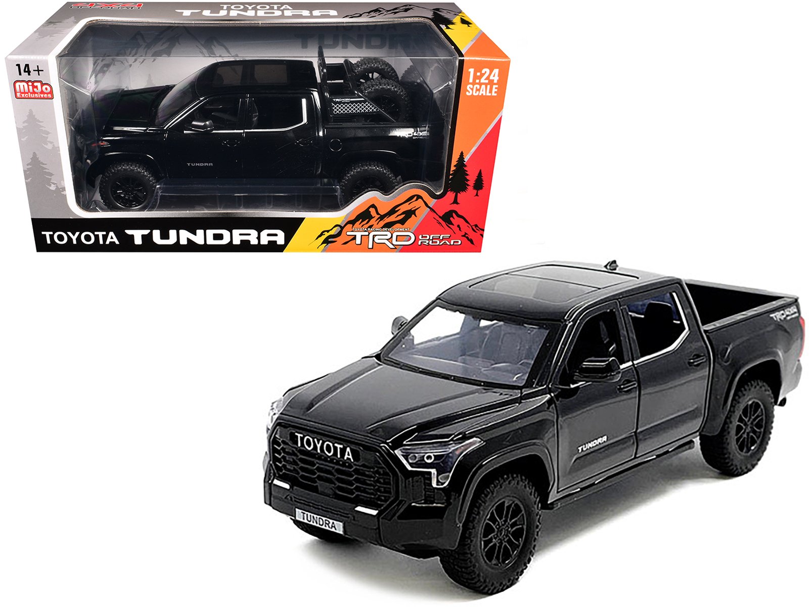 2023 toyota tundra trd 4x4 pickup truck black with sunroof and wheel rack 1/24 diecast model car 2023 toyota tundra trd 4x4 pickup truck black with sunroof and wheel rack 1/24 diecast model car