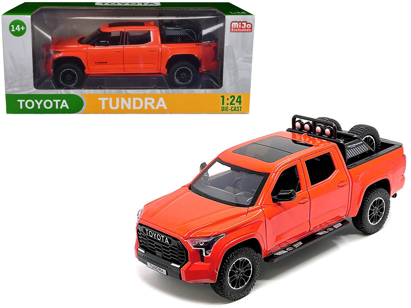 2023 toyota tundra trd 4x4 pickup truck solar octane orange with sunroof and wheel rack 1/24 diecast model car 2023 toyota tundra trd 4x4 pickup truck solar octane orange with sunroof and wheel rack 1/24 diecast model car