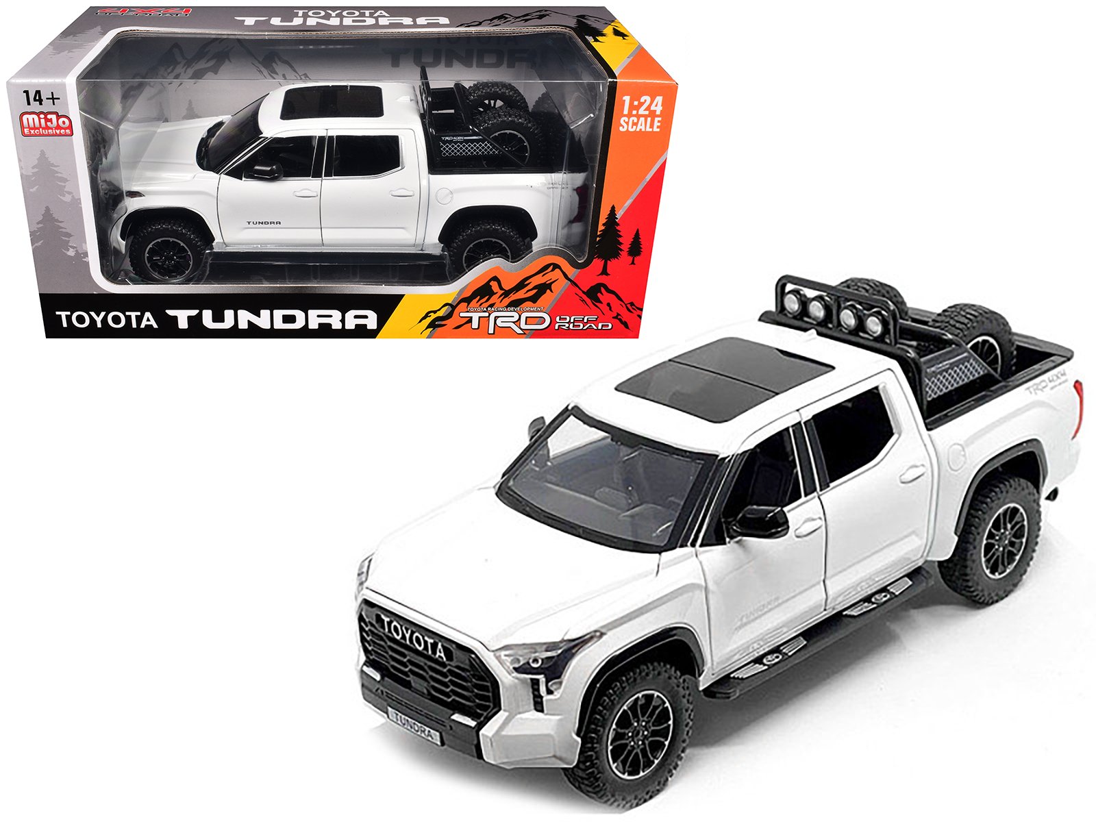 2023 toyota tundra trd 4x4 pickup truck white metallic with sunroof and wheel rack 1/24 diecast model car 2023 toyota tundra trd 4x4 pickup truck white metallic with sunroof and wheel rack 1/24 diecast model car