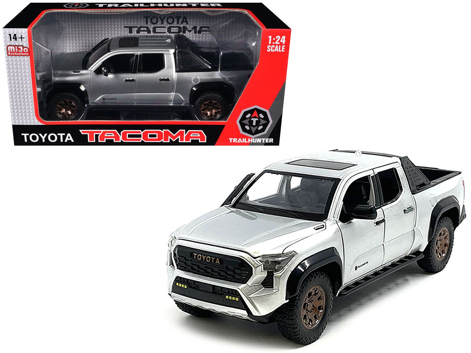 2024 toyota tacoma trailhunter edition pickup truck silver metallic 1/24 diecast model car 2024 toyota tacoma trailhunter edition pickup truck silver metallic 1/24 diecast model car