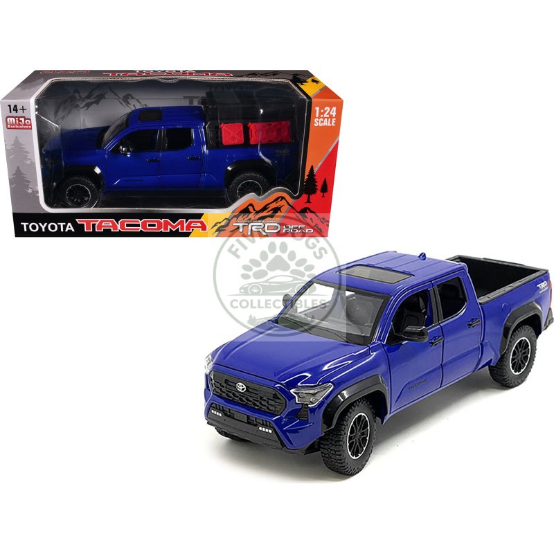 2024 toyota tacoma trd off road edition pickup truck blue metallic with bed camper 1/24 diecast model car