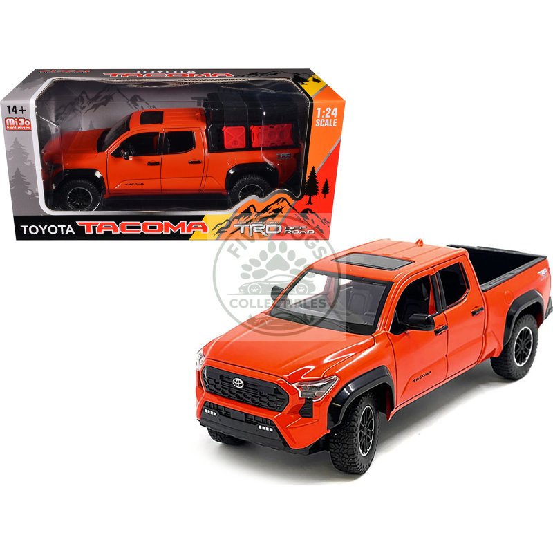 2024 toyota tacoma trd off road edition pickup truck octane orange with bed camper 1/24 diecast model car