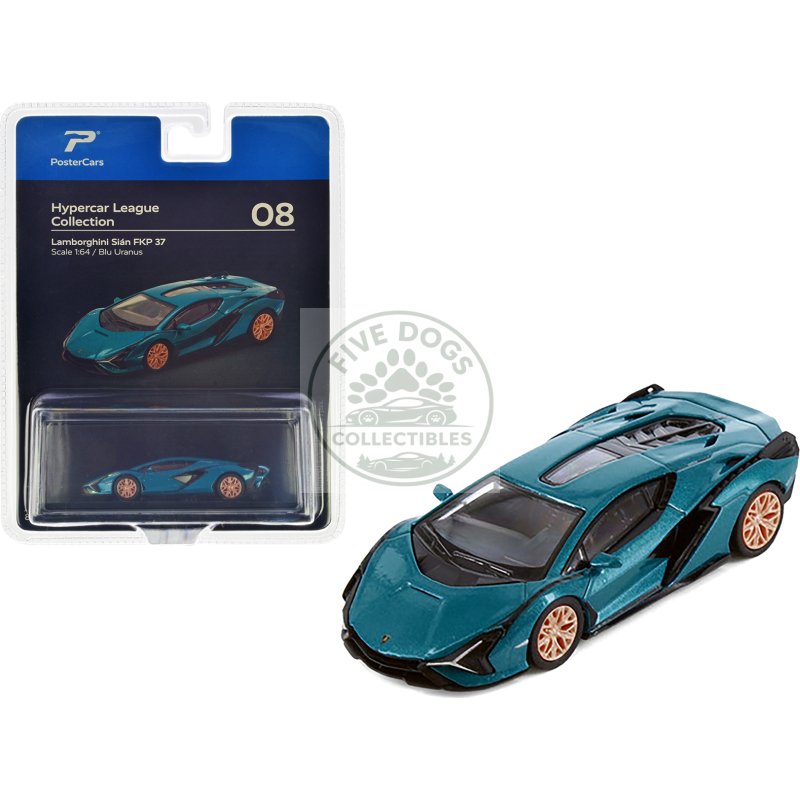 lamborghini sian fkp 37 blu uranus blue metallic "hypercar league collection" 1/64 diecast model car by postercars