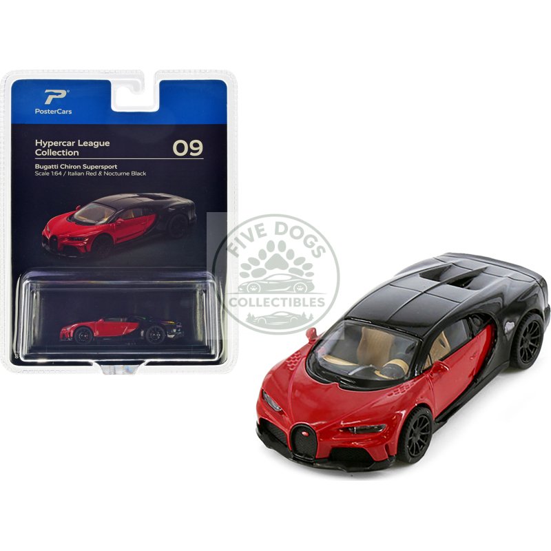 bugatti chiron supersport italian red and nocturne black "hypercar league collection" 1/64 diecast model car by postercars