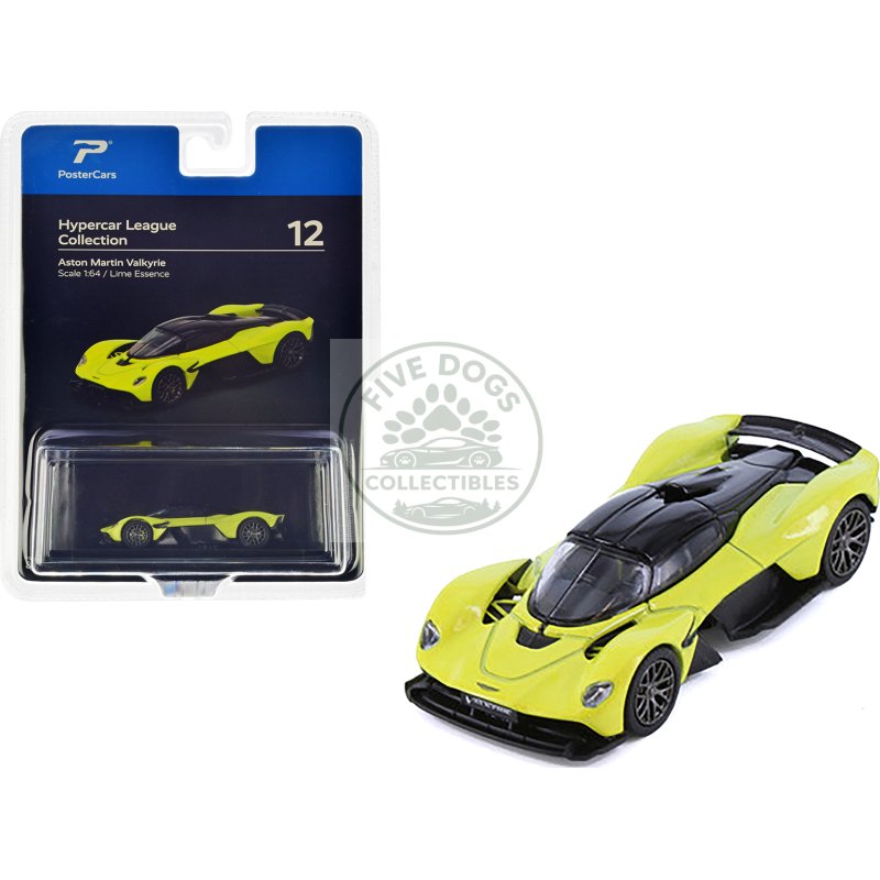 aston martin valkyrie lime essence yellow metallic with black top "hypercar league collection" 1/64 diecast model car by postercars