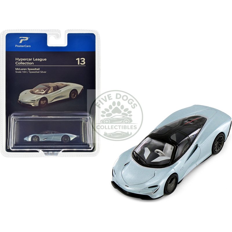 mclaren speedtail silver metallic with black top "hypercar league collection" 1/64 diecast model car by postercars