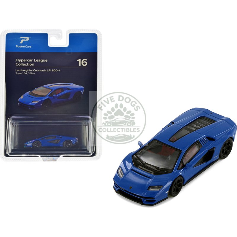 lamborghini countach lpi 800 4 blue "hypercar league collection" 1/64 diecast model car by postercars