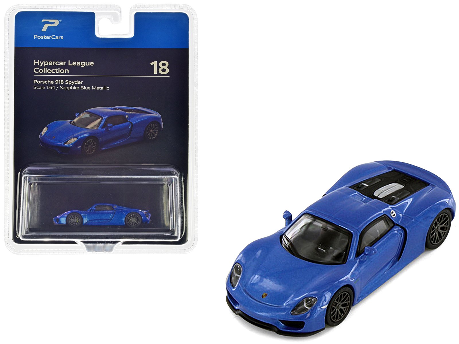 porsche 918 spyder sapphire blue metallic "hypercar league collection" 1/64 diecast model car by postercars porsche 918 spyder sapphire blue metallic "hypercar league collection" 1/64 diecast model car by postercars