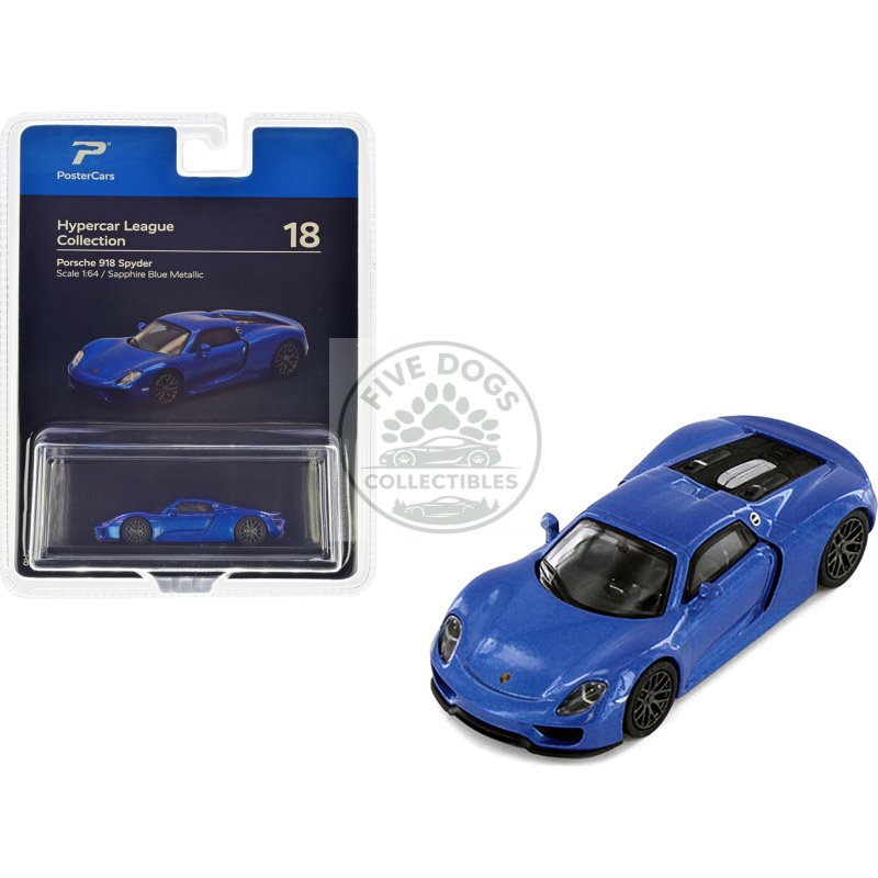 porsche 918 spyder sapphire blue metallic "hypercar league collection" 1/64 diecast model car by postercars