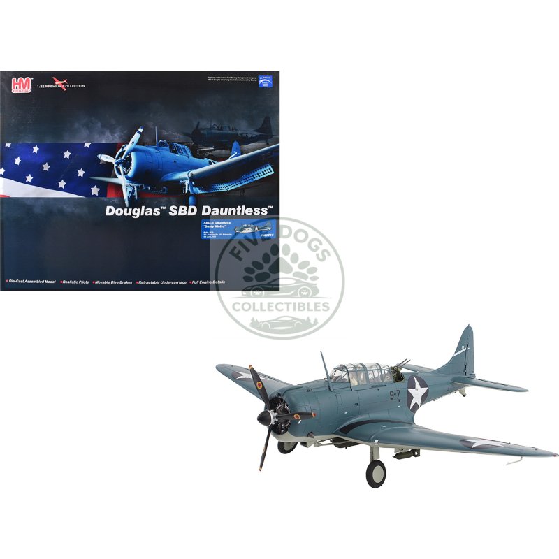 douglas sbd 3 dauntless aircraft "dusty kleiss s 7 scouting six uss enterprise" (1942) united states navy "premium collection" 1/32 diecast model by hobby master