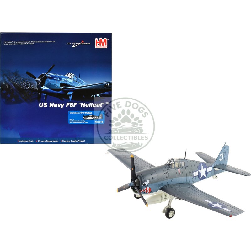 grumman f6f 3 hellcat fighter aircraft "ens. gordon arthur stanley vf 27 uss princeton" (1944) united states navy "air power series" 1/72 diecast model by hobby master