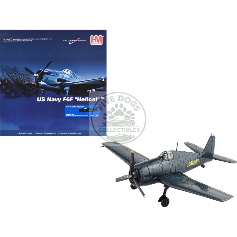 grumman f6f 5 hellcat fighter aircraft "blue angels #1 4 decals" (1946) united states navy "air power series" 1/72 diecast model by hobby master