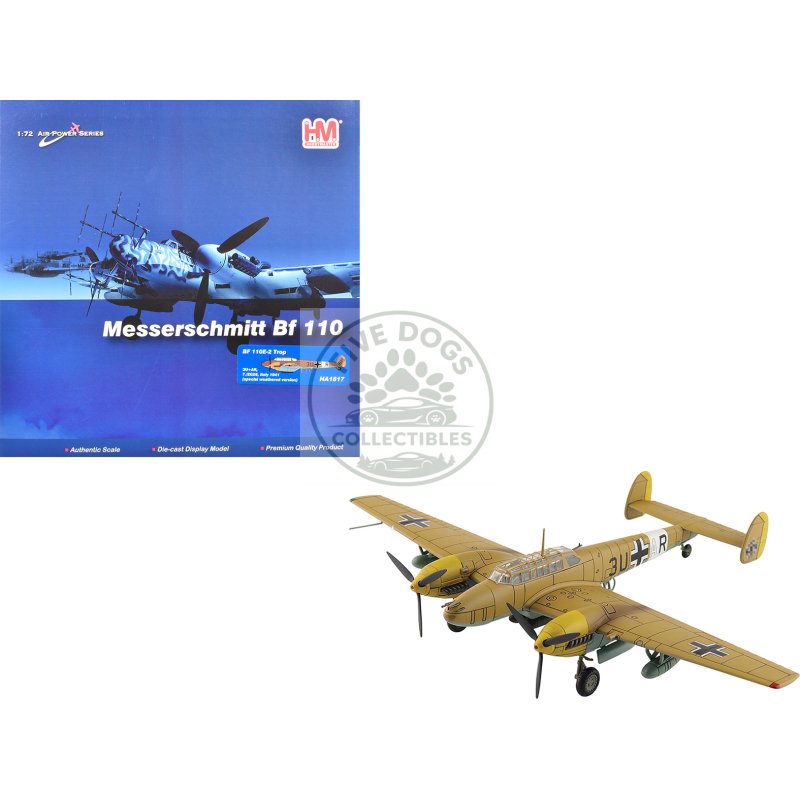 messerschmitt bf 110e 2 trop fighter aircraft "3u+ar 7./zg26 italy" (1941) german luftwaffe "air power series" 1/72 diecast model by hobby master