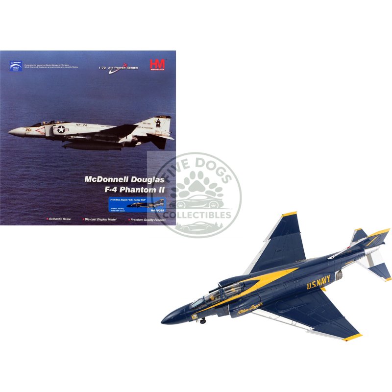 mcdonnell douglas f 4j phantom ii fighter bomber aircraft "blue angels cdr. harley hall 1970 to 1971 season" united states navy "air power series" 1/72 diecast model by hobby master