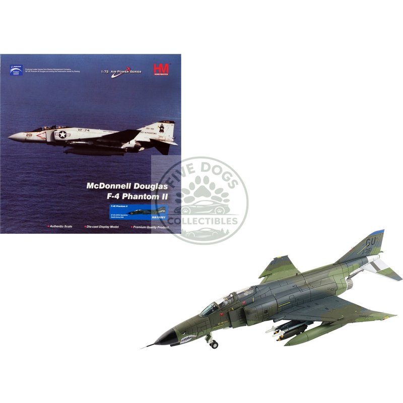 mcdonnell douglas f 4e phantom ii fighter bomber aircraft "497th squadron south korea" (1985) united states air force "air power series" 1/72 diecast model by hobby master