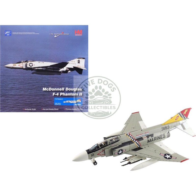 mcdonnell douglas f 4j phantom ii fighter bomber aircraft "153893 vmfa 312 checkerboards" (1976) united states marine corps "air power series" 1/72 diecast model by hobby master