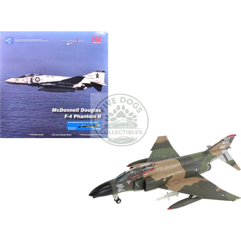 mcdonnell douglas ef 4c wild weasel fighter bomber aircraft "64 0840 67th tfs korat rtafb super cocks swiss samilar" (1971) united states air force "air power series" 1/72 diecast model by hobby master