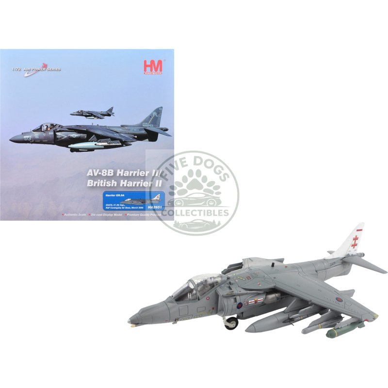 mcdonnell douglas av 8b/british harrier ii gr.9a aircraft "41 (r) squadron raf coningsby air base" (2006) royal air force "air power series" 1/72 diecast model by hobby master