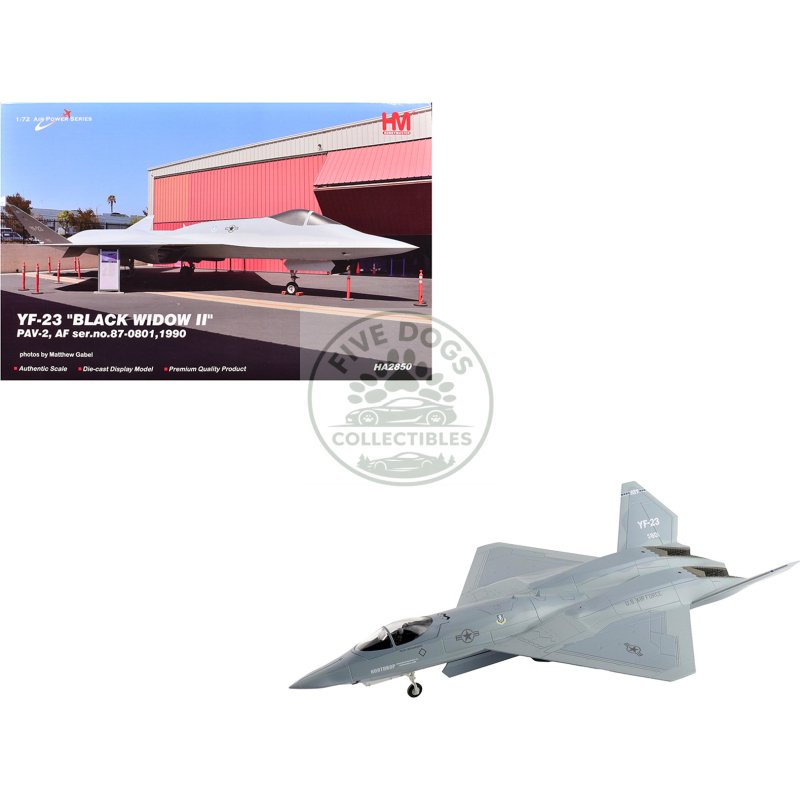 northrop yf 23 black widow ii stealth fighter aircraft "#87 0801 pav 2" (1990) united states air force "air power series" 1/72 diecast model by hobby master