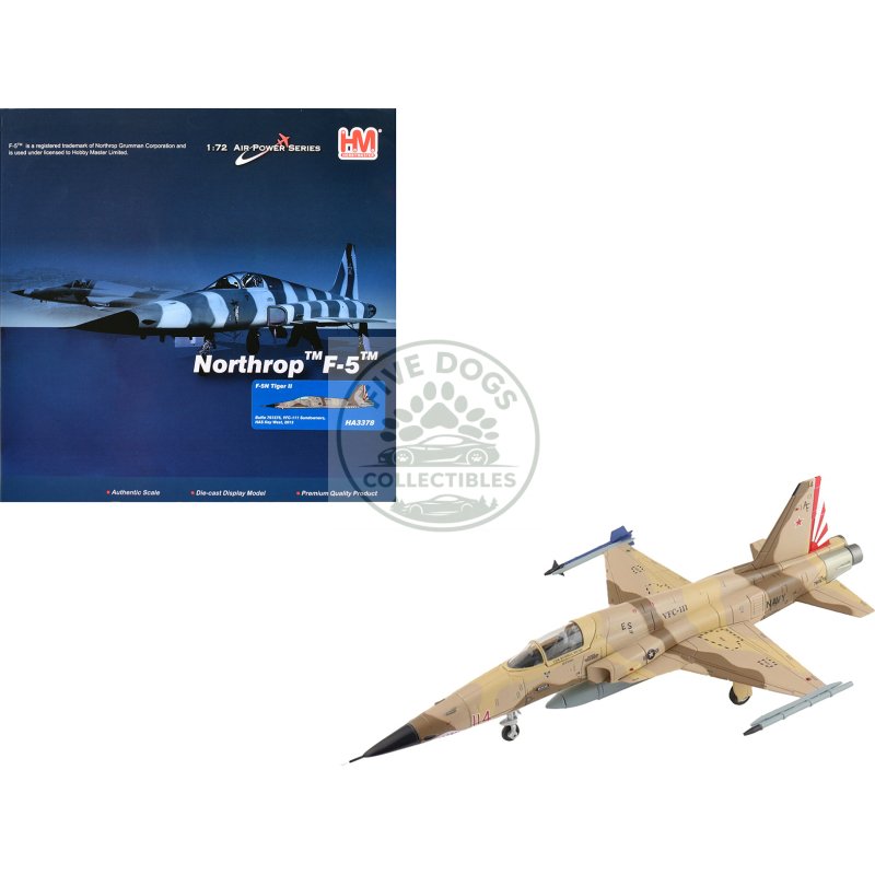 northrop f 5n tiger ii aircraft "761575 vfc 111 sundowners naval air station key west" (2013) united states navy "air power series" 1/72 diecast model by hobby master