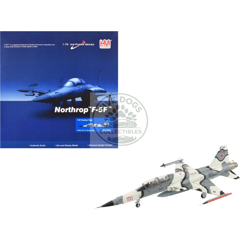 northrop f 5f tiger ii aircraft "810834 franken tiger vfc 111 sundowners" (2023) united states navy "air power series" 1/72 diecast model by hobby master