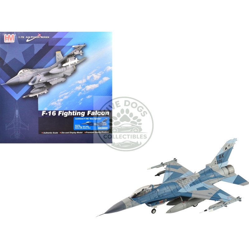 lockheed f 16c fighting falcon fighter aircraft "86 0335 blue splinter 354th wing 18th agrs eielson afb" (2018) united states air force "air power series" 1/72 diecast model by hobby master