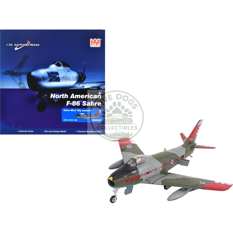 canadair sabre mk.6 fighter aircraft "sky lancers" (1956) royal canadian air force "air power series" 1/72 diecast model by hobby master