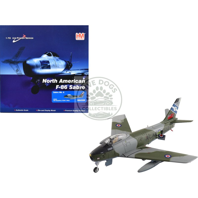 canadair sabre mk.6 fighter aircraft "23622 430 squadron" (1950s) royal canadian air force "air power series" 1/72 diecast model by hobby master